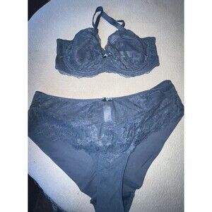 Panache Bra/Panty Set Dark Gray NWOT Top 34/Panty Large Lacey Stretch